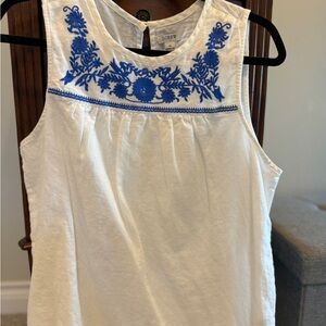 J. Crew White and Blue Embellished Tank Blouse
